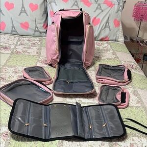 Pink Travel Makeup and Toiletry Organizer Backpack Set